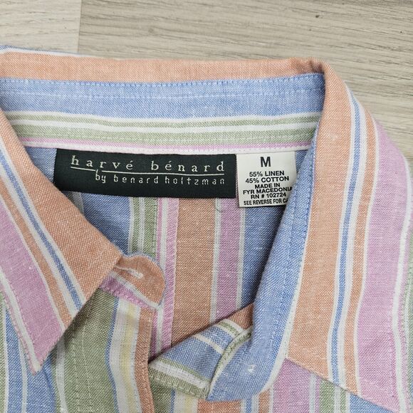 Harve Benard Womens Shirt Rainbow Stripe Linen Cotton Longsleeve Button Up Size - Picture 5 of 8